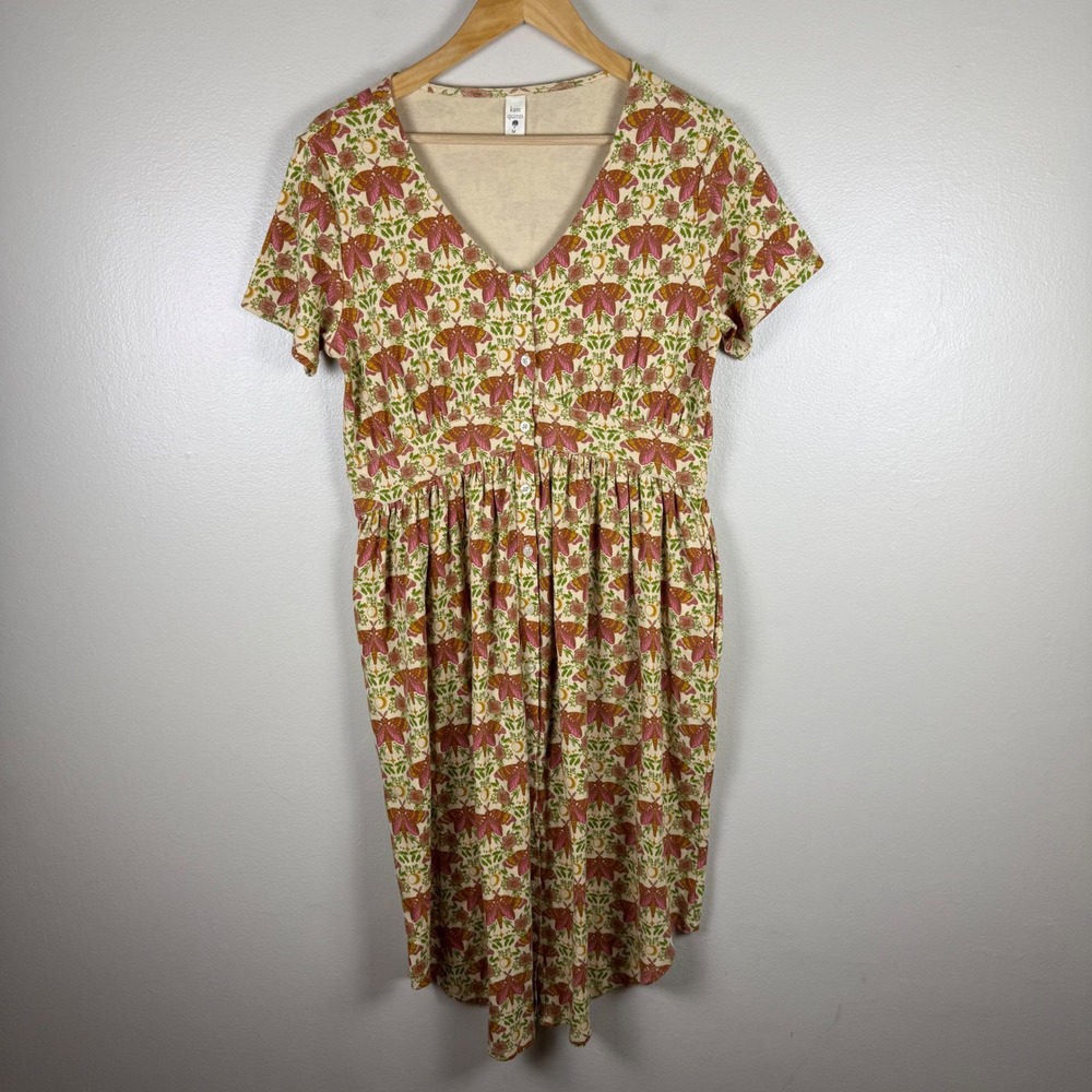 Kate Quinn Women's Medium Dress Cream Moth Moon Botanical Organic Cotton Midi